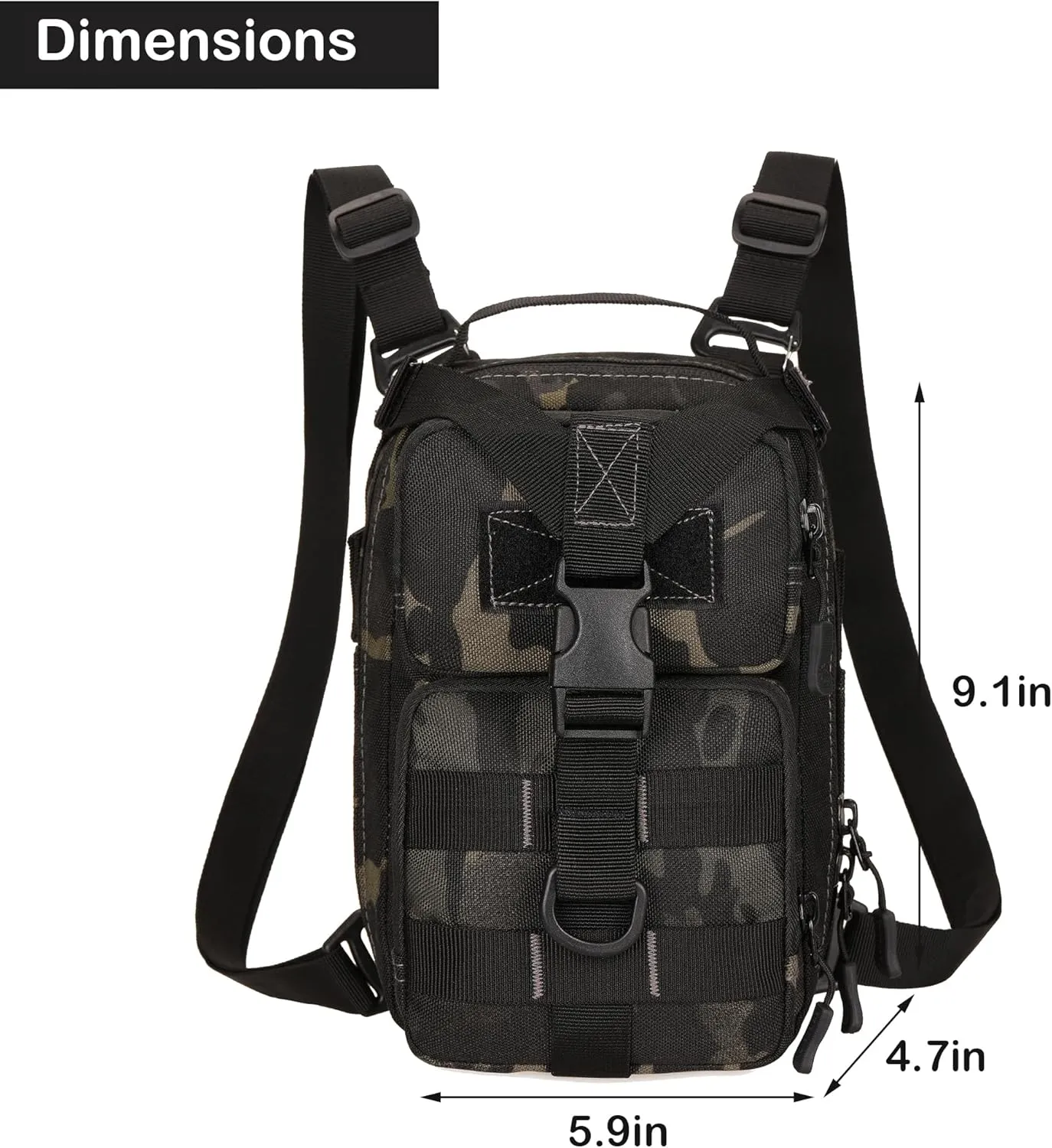 CREATOR 3 In 1 Small Military Tactical Backpack Army Assault Rucksack Crossbody Shoulder Bag for Men (Black Camo)