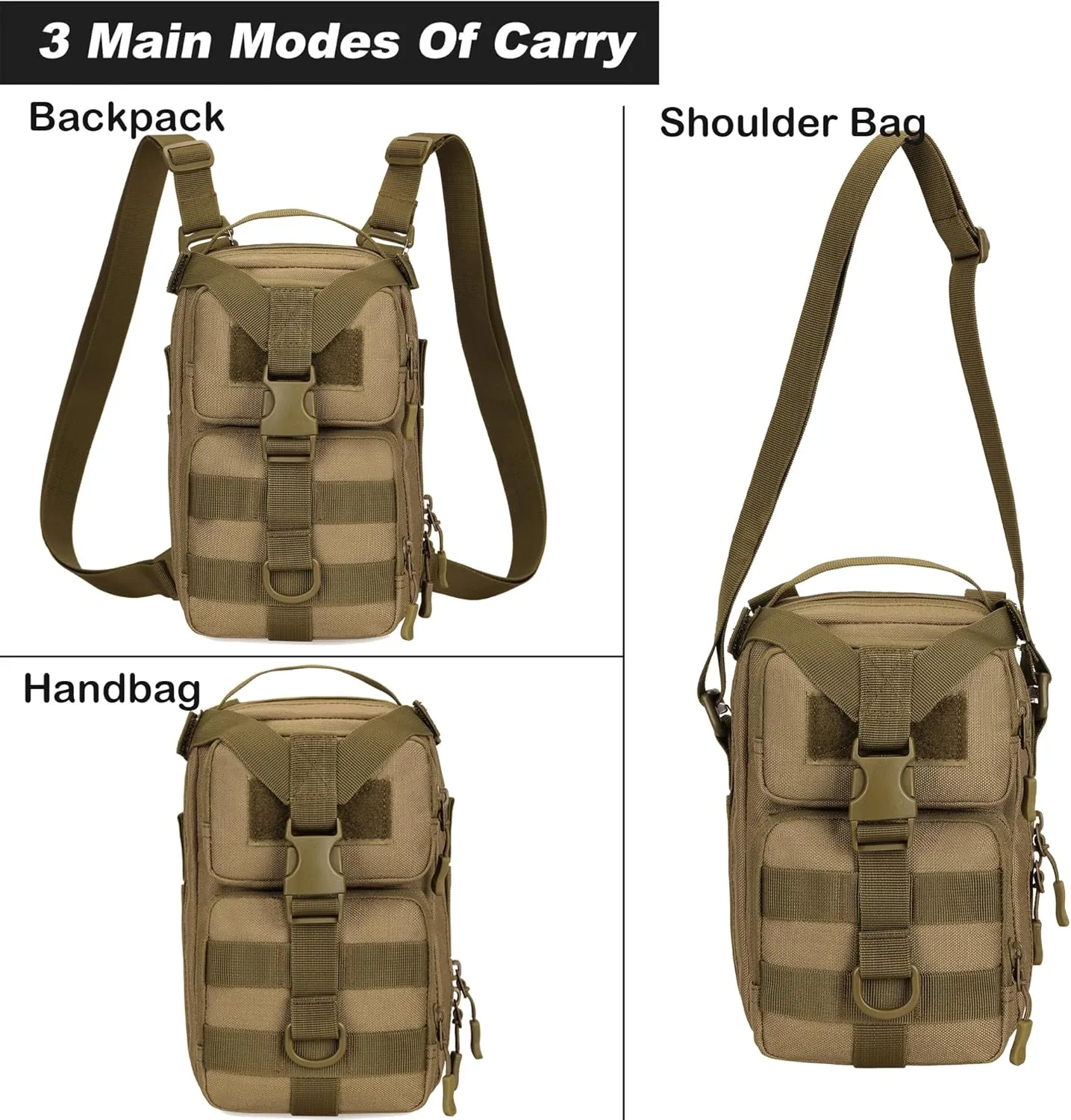 CREATOR 3 In 1 Small Military Tactical Backpack Army Assault Rucksack Crossbody Shoulder Bag for Men (Black Camo)