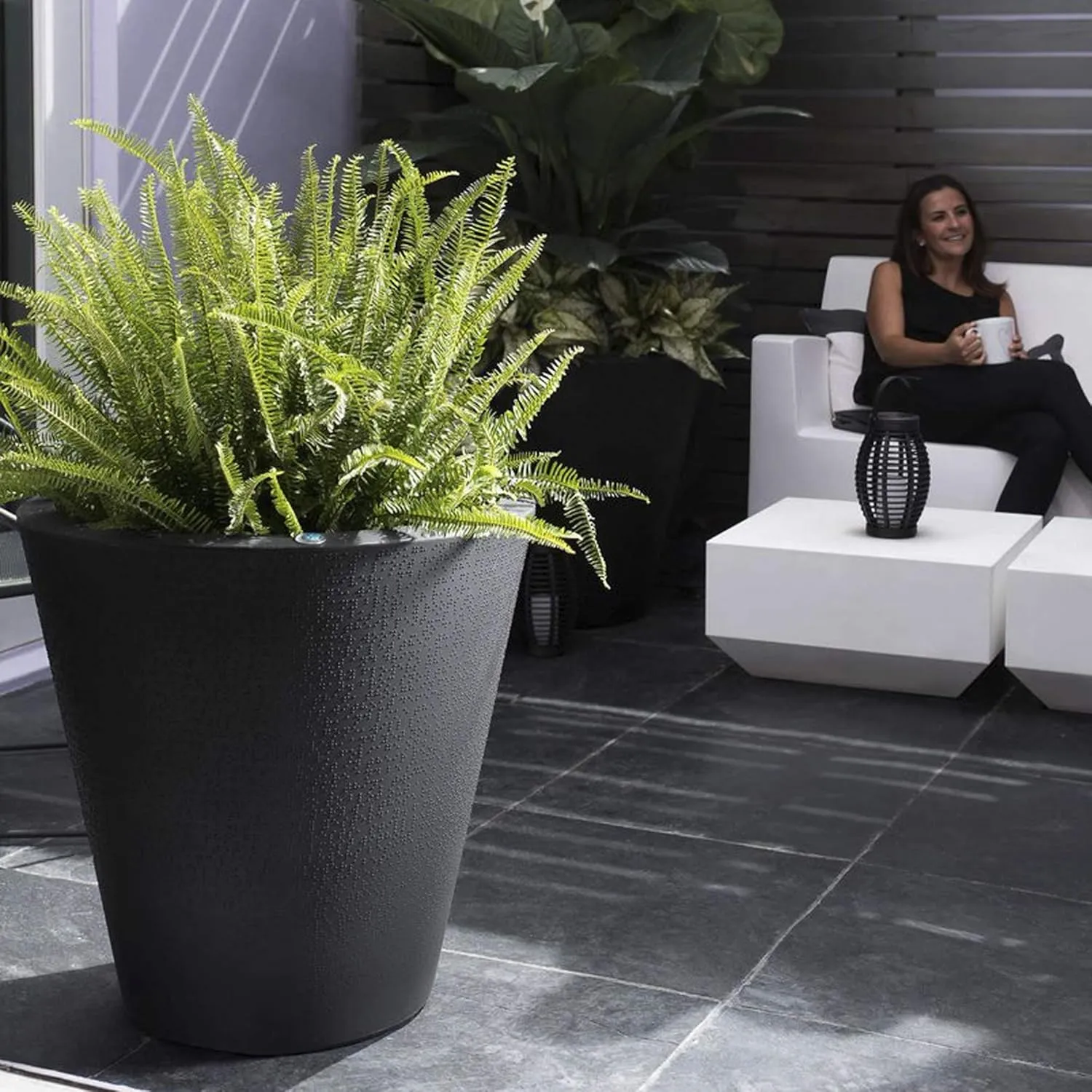 Crescent Garden Dot TruDrop Indoor/Outdoor Planter, Self-Watering Plant Pot, 20 Inches, (Caviar Black)