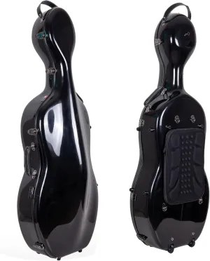 Crossrock Fiberglass Cello Case with Wheels - Fits 4/4 Full size Cello - Includes Padded Music Pouch, 3 Handles, Removable Shoulder Straps, Combination Lock - Black (CRF2020CEFBK)