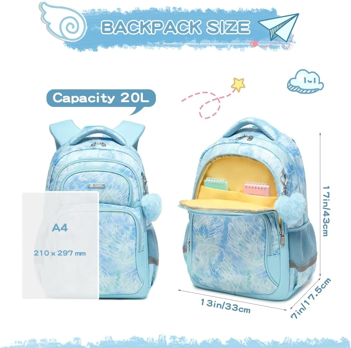 Cusangel Backpack for Girls Boys School Bookbags Kindergarten Elementary Lightweight Waterproof Multifunctional Large Capacity for kids(17 inch Fun Prints)