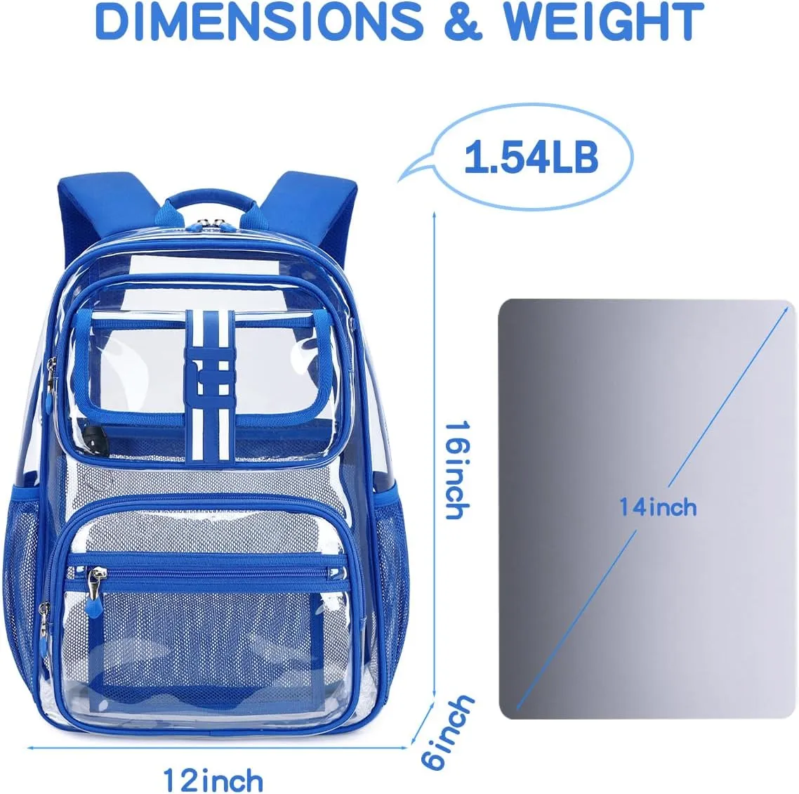 Cusangel Clear Large Backpack for School,16in Heavy Duty Clear BookBag,TPU Large Capacity See Through Backpack for Stadiums,Concerts,Plastic transparente para mujer for 8Age  Boys Girls(blue)