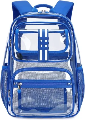 Cusangel Clear Large Backpack for School,16in Heavy Duty Clear BookBag,TPU Large Capacity See Through Backpack for Stadiums,Concerts,Plastic transparente para mujer for 8Age  Boys Girls(blue)