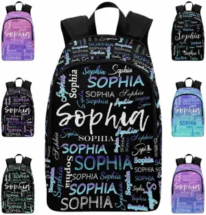 Custom Backpack with Name Purple Blue Gradient Text Black Personalized Name School Backpack for Boys Girls, Customized Student Bookbag for Travel, Work and School Birthday School Season Gift