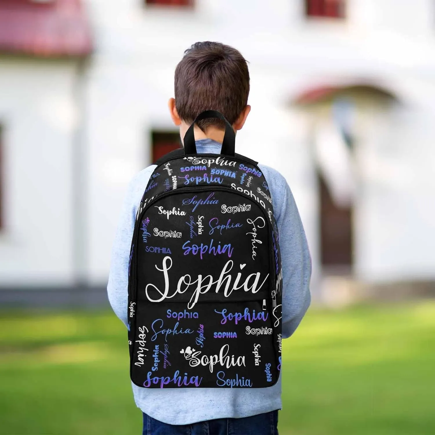 Custom Backpack with Name Purple Blue Gradient Text Black Personalized Name School Backpack for Boys Girls, Customized Student Bookbag for Travel, Work and School Birthday School Season Gift