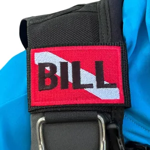 Custom Embroidered Scuba Name Tag for BCD - Personalized Scuba Diving Gear Gift for Scuba BCD Scuba Dive Gear Scuba Diving Accessories Scuba Tank Travel BCD Scuba Gear - Rinn Stitches - Dive Flag Design