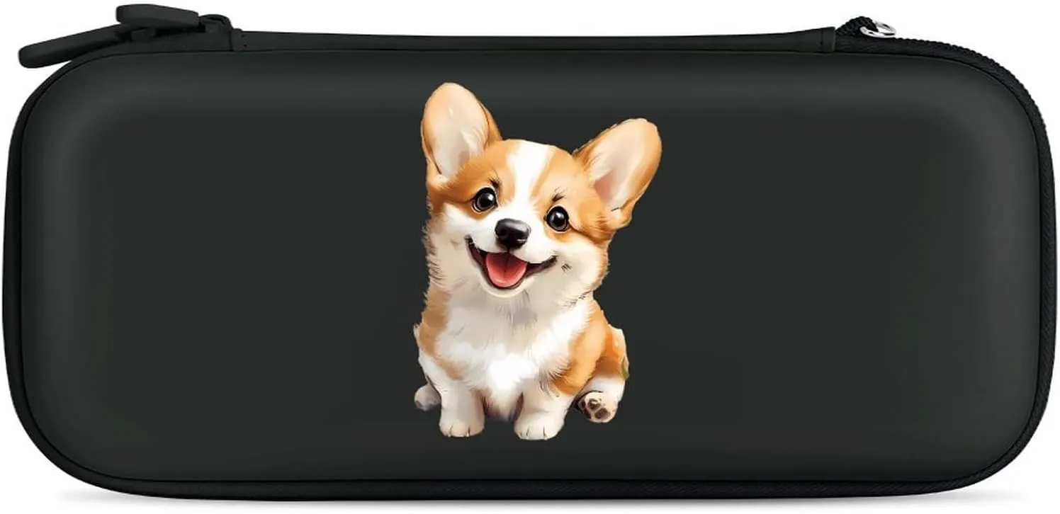 Cute Corgi Dog Compatible with Switch Carrying Case Hard Travel Game Bag Pouch with 15 Games Accessories