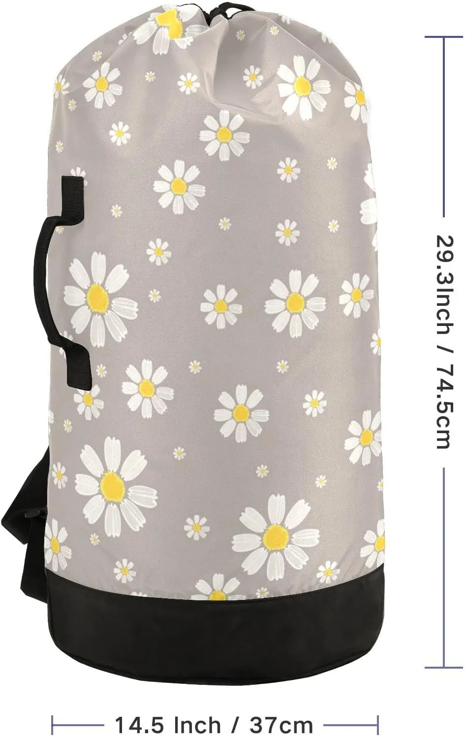 Cute Daisy Gray Laundry Bag, Large Heavy Duty, Waterproof Laundry Backpack with Adjustable Shoulder Strap for Camping, Dorm, Gym, Laundry Room
