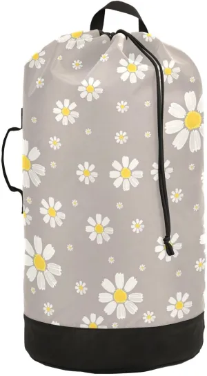 Cute Daisy Gray Laundry Bag, Large Heavy Duty, Waterproof Laundry Backpack with Adjustable Shoulder Strap for Camping, Dorm, Gym, Laundry Room