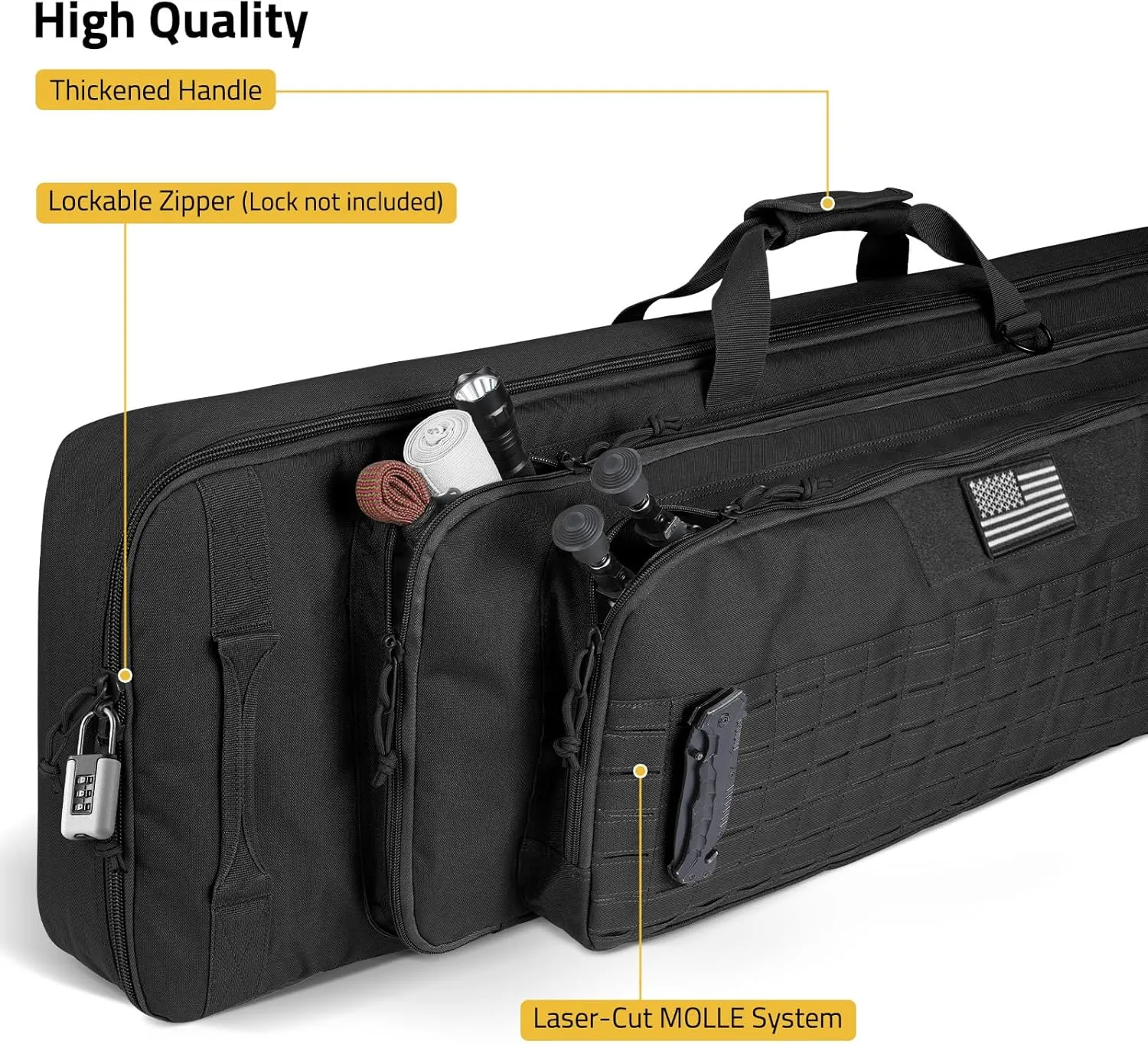 CVLIFE 36" 42" 46'' Soft Rifle Case Triple Layered Double Rifle Bag, Oversized Tactical Long Gun Bag with Lockable Zipper and Backpack Strap, Rifle Backpack Gun Case for Outdoor Hunting Shooting Range