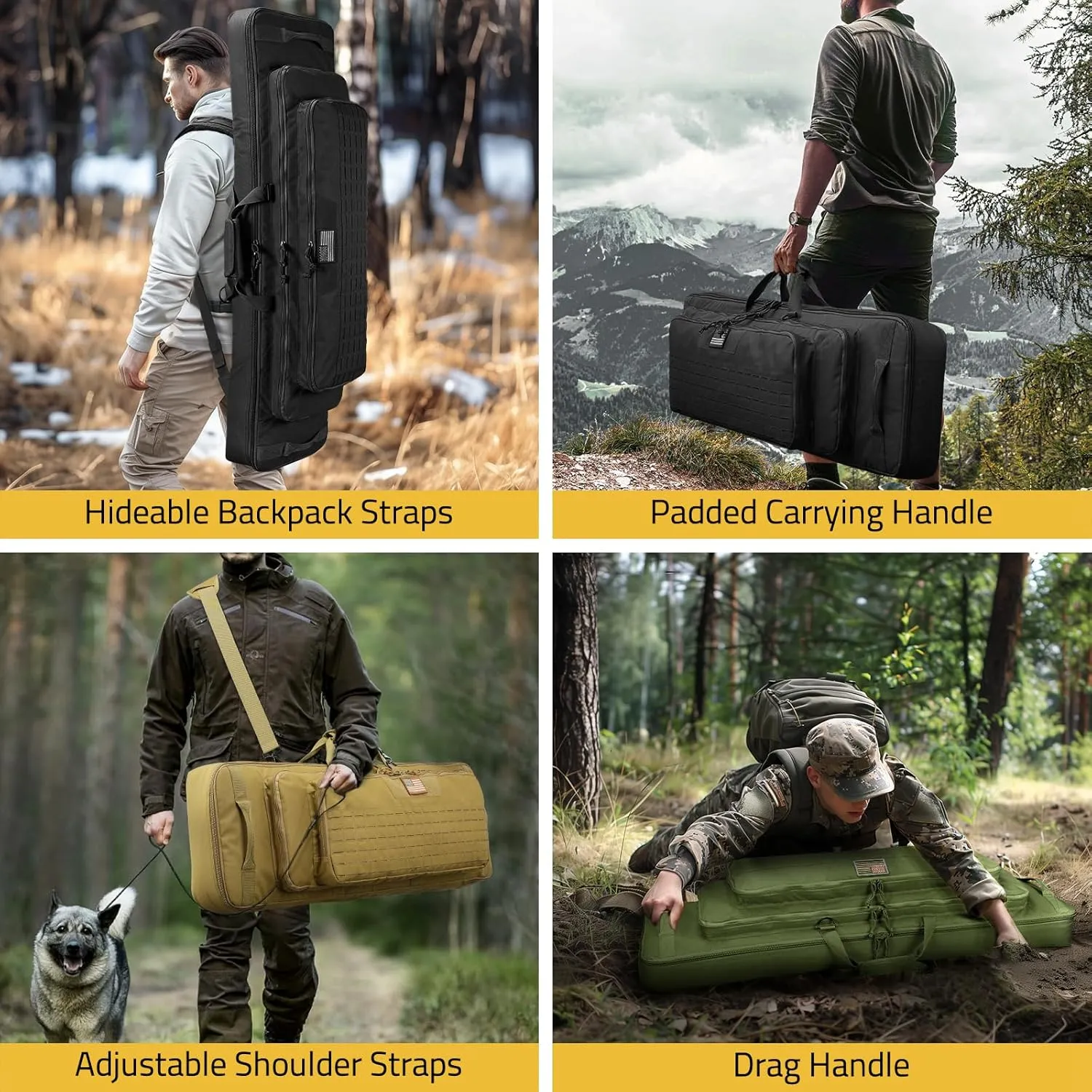 CVLIFE 36" 42" 46'' Soft Rifle Case Triple Layered Double Rifle Bag, Oversized Tactical Long Gun Bag with Lockable Zipper and Backpack Strap, Rifle Backpack Gun Case for Outdoor Hunting Shooting Range