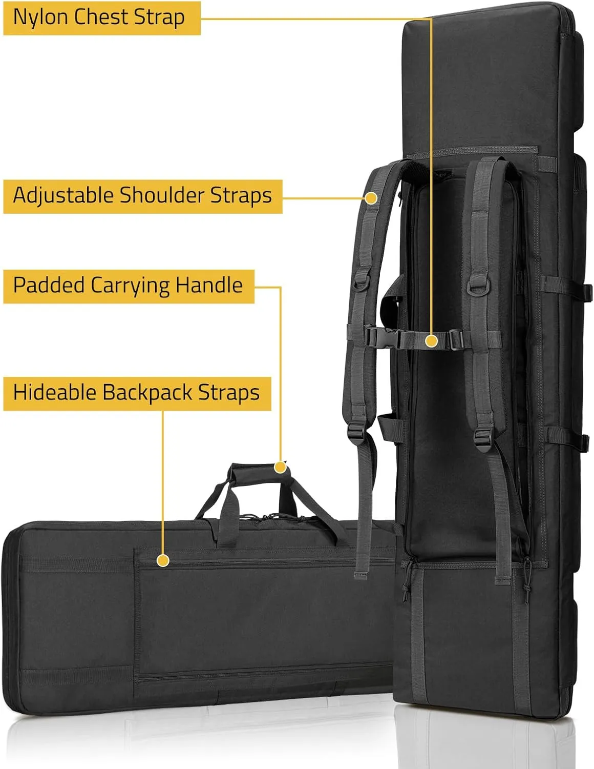 CVLIFE 36" 42" 46" Soft Rifle Case Tactical Double Long Gun Bag,with Lockable Zipper and Backpack Strap,Rifle Backpack Rifle Bag Gun Case for Outdoor Hunting Shooting Range