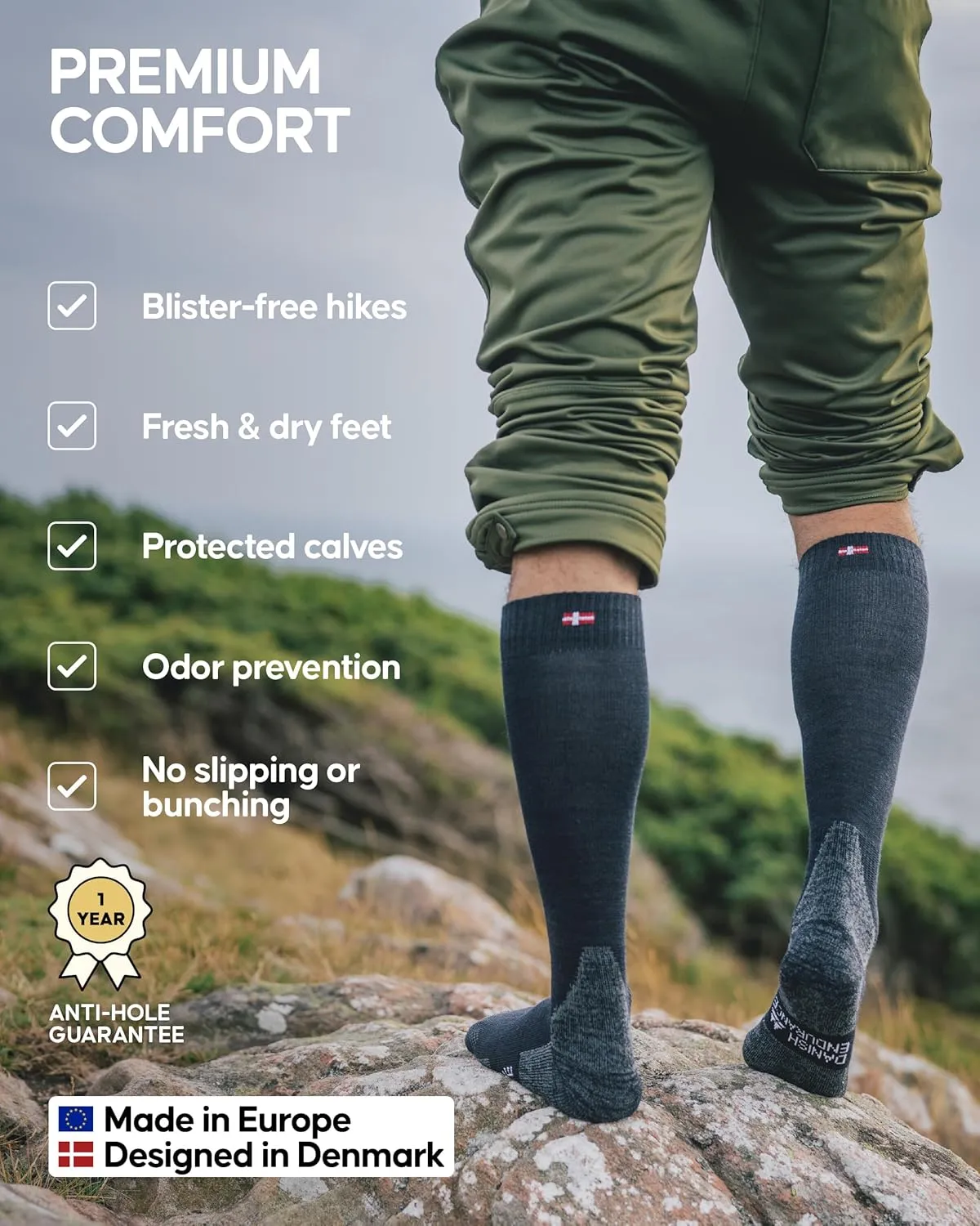DANISH ENDURANCE Merino Wool Knee High Hiking Socks for Men & Women