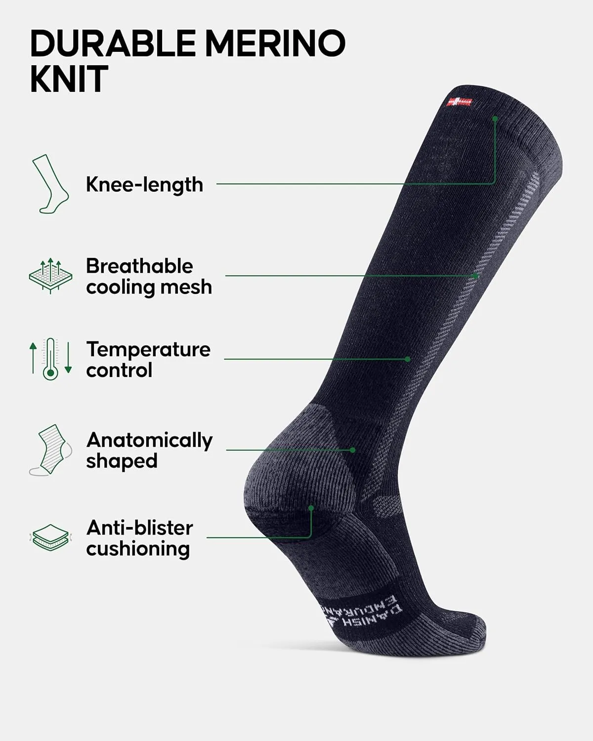 DANISH ENDURANCE Merino Wool Knee High Hiking Socks for Men & Women