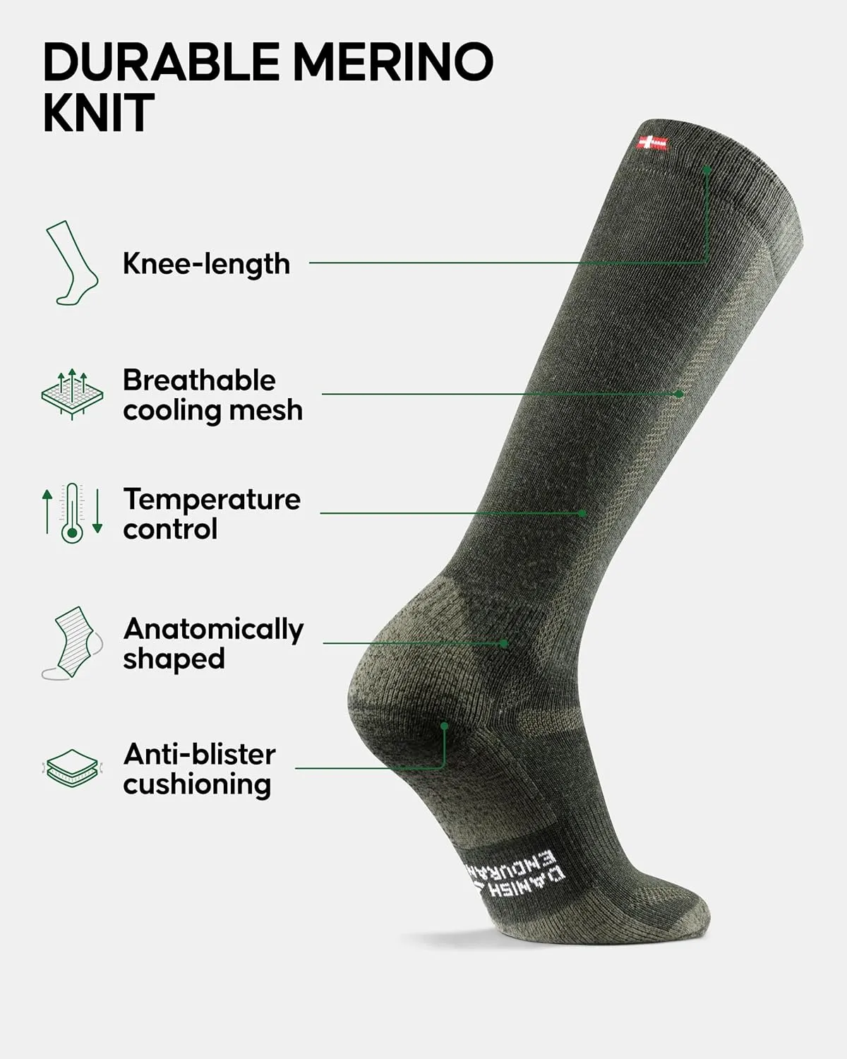 DANISH ENDURANCE Merino Wool Knee High Hiking Socks for Men & Women