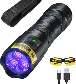 DARKDAWN High Power UV 395nm Flashlight USB Rechargeable, 3 LEDs Ultraviolet Flashlights Handheld,20W Mini Black Light Woods Lamp, Resin Curing, Spot Scorpions,Detector for Pet Dog Urine