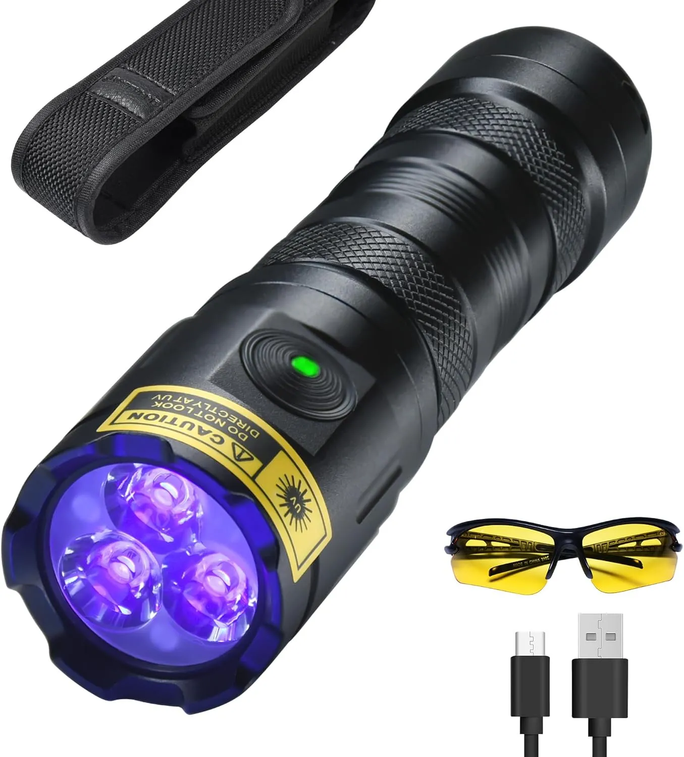 DARKDAWN High Power UV 395nm Flashlight USB Rechargeable, 3 LEDs Ultraviolet Flashlights Handheld,20W Mini Black Light Woods Lamp, Resin Curing, Spot Scorpions,Detector for Pet Dog Urine