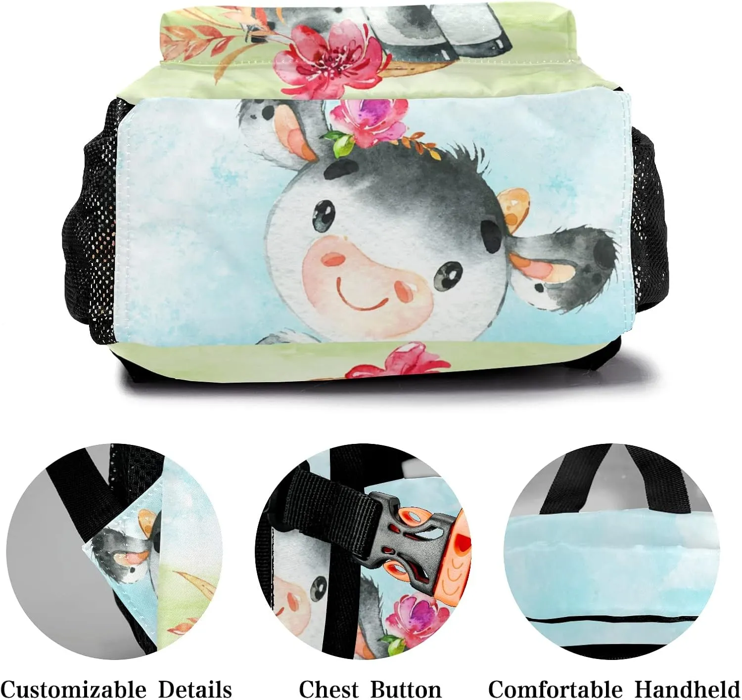 Deven Pink Floral Farm Little Cow Personalized Kids Backpack for Boy/Girl Teen Primary School Daypack Travel Bag Bookbag