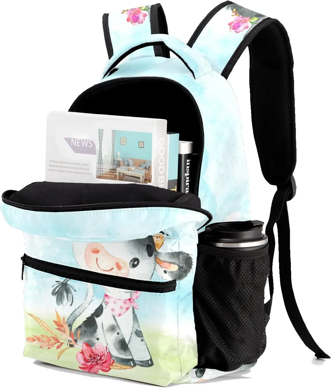 Deven Pink Floral Farm Little Cow Personalized Kids Backpack for Boy/Girl Teen Primary School Daypack Travel Bag Bookbag