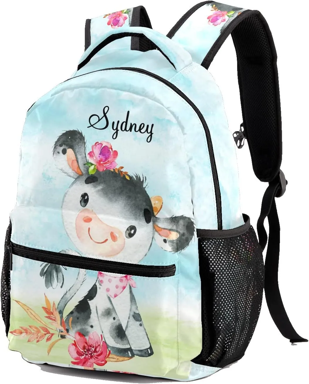 Deven Pink Floral Farm Little Cow Personalized Kids Backpack for Boy/Girl Teen Primary School Daypack Travel Bag Bookbag
