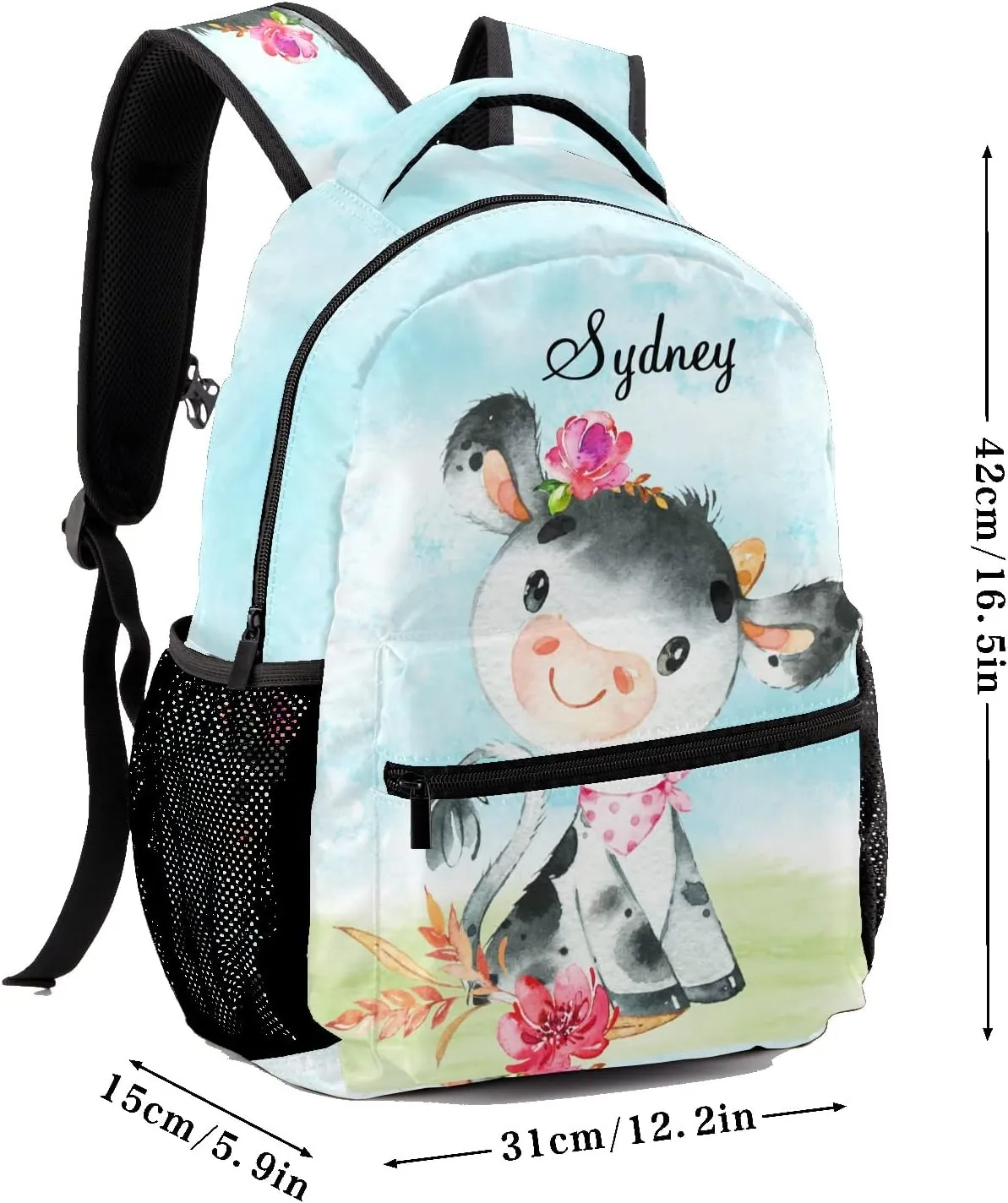 Deven Pink Floral Farm Little Cow Personalized Kids Backpack for Boy/Girl Teen Primary School Daypack Travel Bag Bookbag