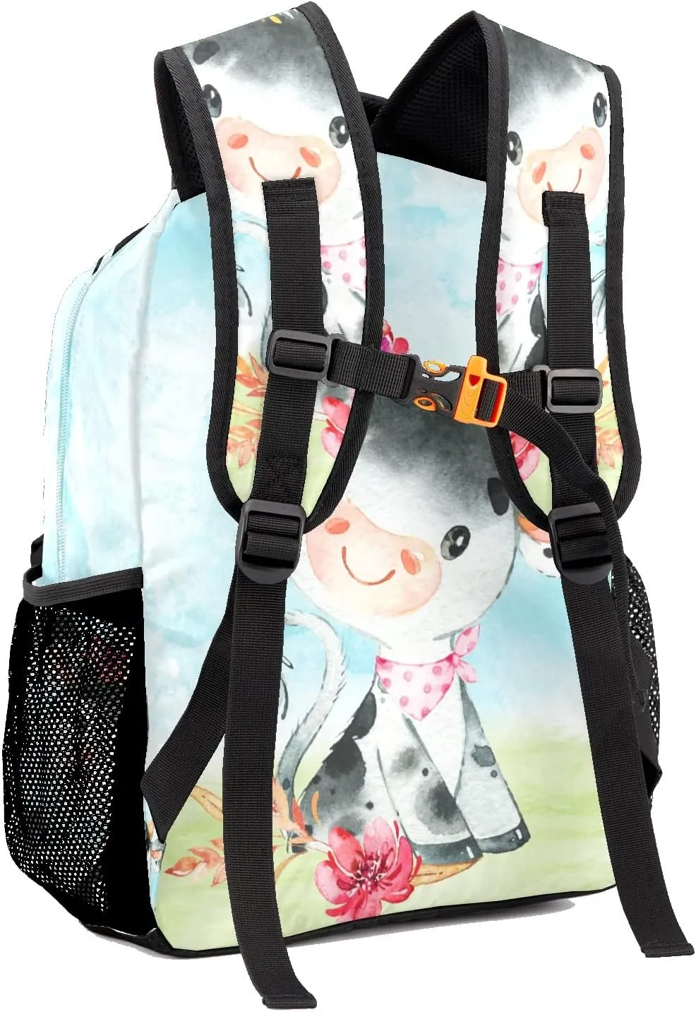 Deven Pink Floral Farm Little Cow Personalized Kids Backpack for Boy/Girl Teen Primary School Daypack Travel Bag Bookbag