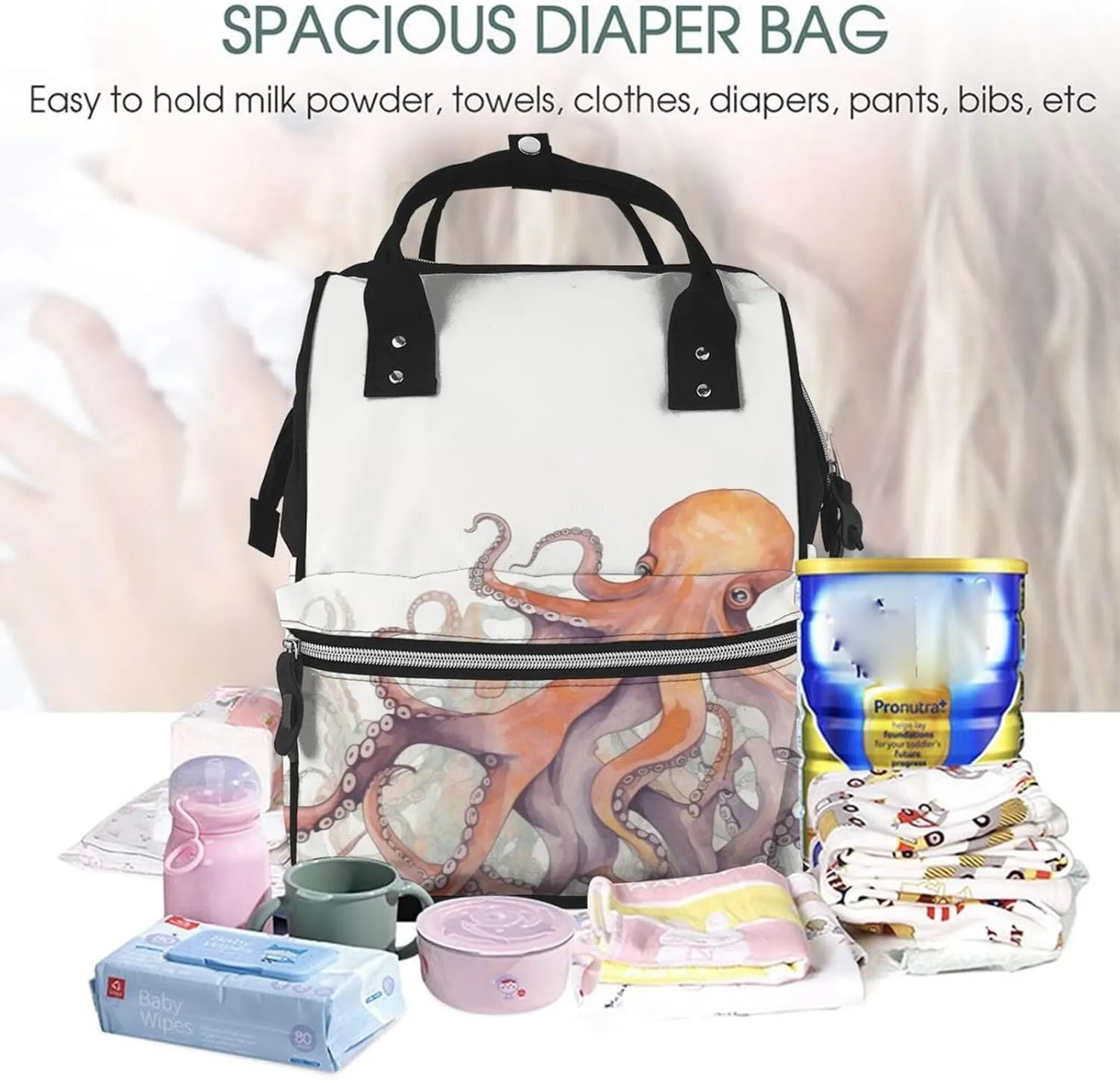Diaper Bag Nappy Backpack Baby Bag Cactus Floral Bloom Mummy Backpack Multifunction Changing Bags for Travel, Octopus Tentacles, One Size