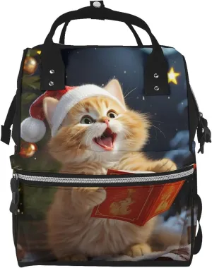 Diaper Bag Nappy Backpack Baby Bag Las Vegas night view Mummy Backpack Multifunction Changing Bags for Travel, Cute Cat Sing Christmas Carols, One Size