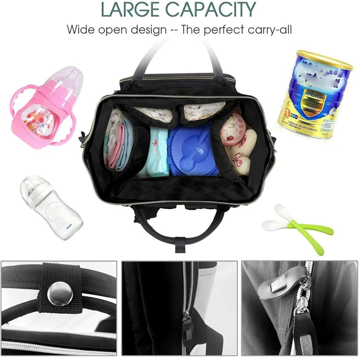Diaper Bag Nappy Backpack Baby Bag Las Vegas night view Mummy Backpack Multifunction Changing Bags for Travel, Cute Cat Sing Christmas Carols, One Size