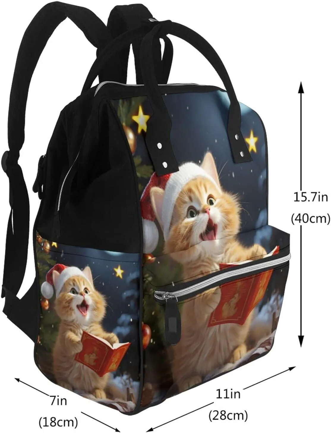 Diaper Bag Nappy Backpack Baby Bag Las Vegas night view Mummy Backpack Multifunction Changing Bags for Travel, Cute Cat Sing Christmas Carols, One Size