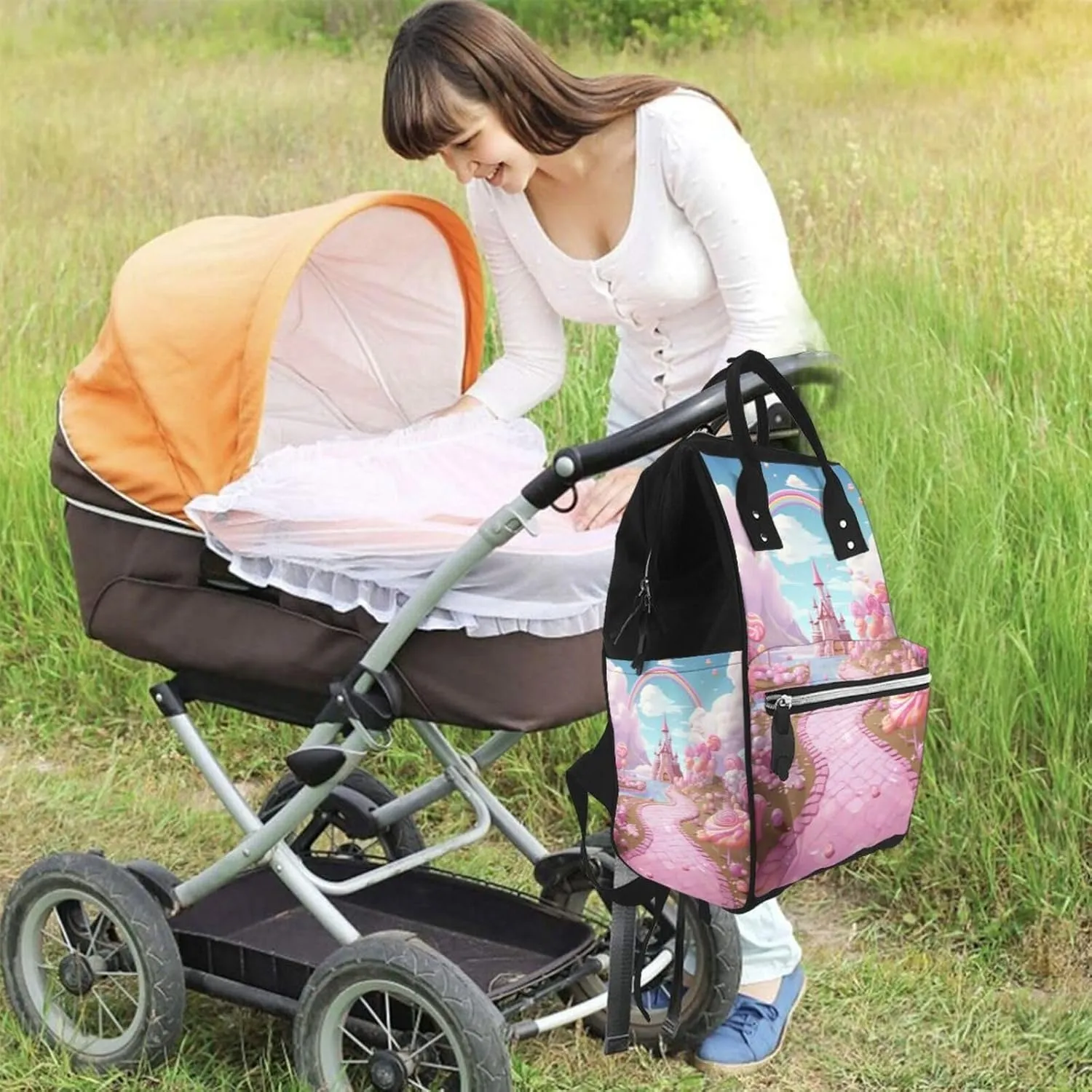 Diaper Bag Nappy Backpack Baby Bag Opossum In Snow Mummy Backpack Multifunction Changing Bags for Travel, Candy Land, One Size