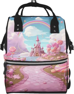 Diaper Bag Nappy Backpack Baby Bag Opossum In Snow Mummy Backpack Multifunction Changing Bags for Travel, Candy Land, One Size