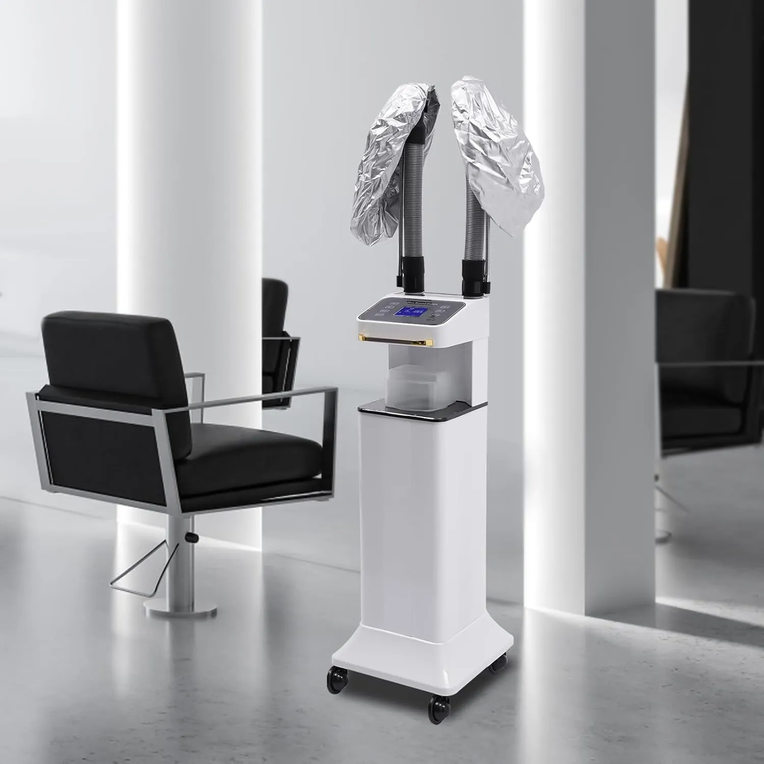 DNYSYSJ Salon Hair Steamer, White Nano Mist Hair Steamer Multi-Functional Nano Hair Color Processor Two Caps Hair Oil Machine, 650W Vertical Hair Steamer for Hair Salon Deep Hair Care Repair, Basics