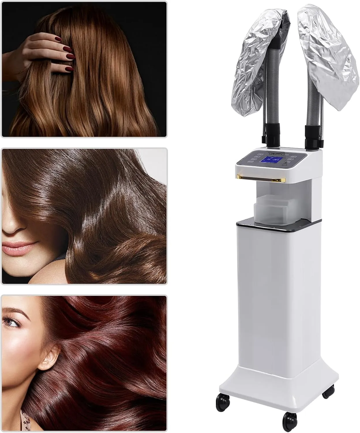 DNYSYSJ Salon Hair Steamer, White Nano Mist Hair Steamer Multi-Functional Nano Hair Color Processor Two Caps Hair Oil Machine, 650W Vertical Hair Steamer for Hair Salon Deep Hair Care Repair, Basics