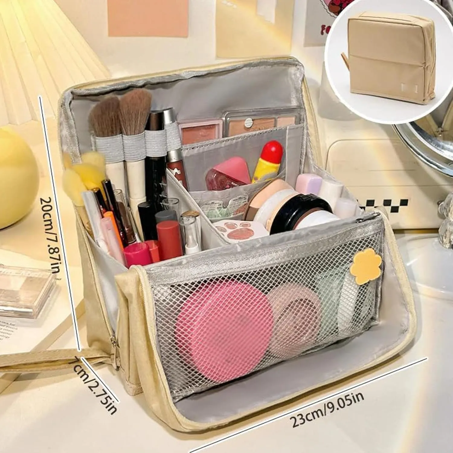 Doresty Standing Makeup Bag, Portable Large Capacity Vertical Makeup Organizer Bag, Multi-purpose Waterproof Makeup Bag with Compartments, for Home or Travel (Navy blue)