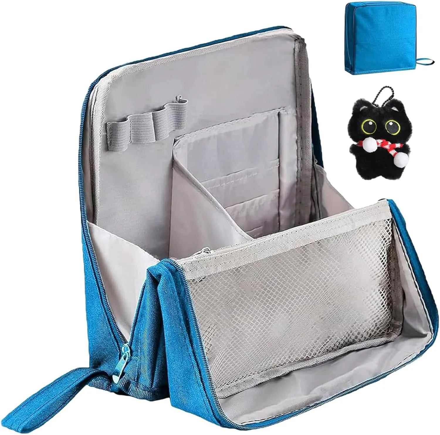 Doresty Standing Makeup Bag, Portable Large Capacity Vertical Makeup Organizer Bag, Multi-purpose Waterproof Makeup Bag with Compartments, for Home or Travel (Navy blue)