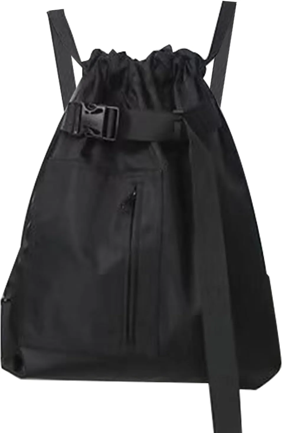 Drawstring Backpack for Men, Sports Gym Bag Backpack with Zipper Pockets, Waterproof String Bag for Workout Travel Sack - Black