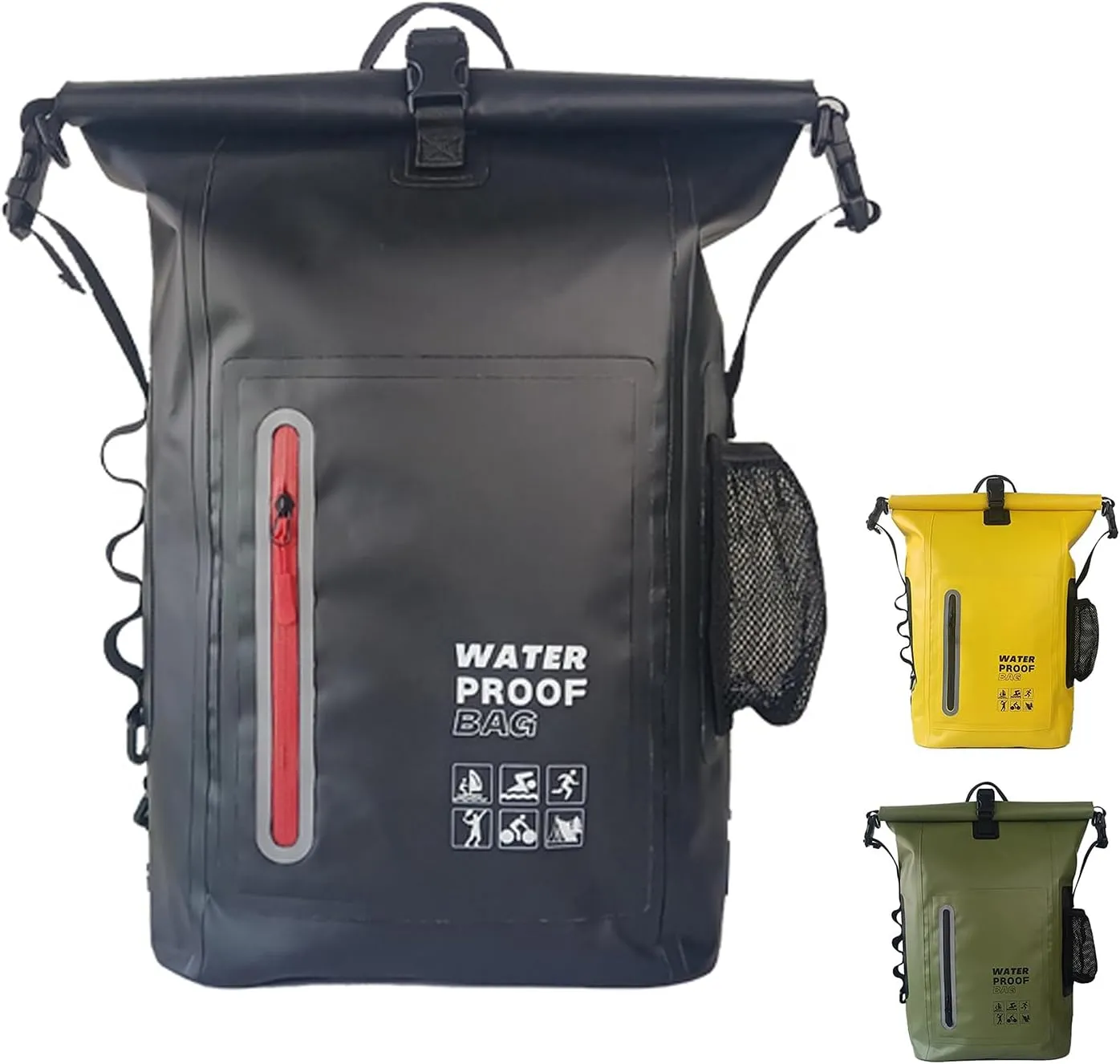 Dry Bag Waterproof 25L - Floating & Lightweight Dry Sack for Men Waterproof Backpack for Kayaking, Boating, Fishing, Swimming, Camping, Hiking - Roll-Top Seal & Adjustable Shoulder Straps (BLACK)