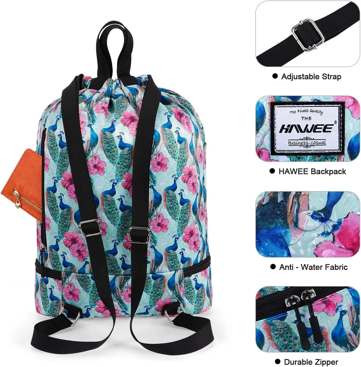 Dry Wet Drawstring Backpack with Shoe Compartment for Women Adjustable Gym Bag