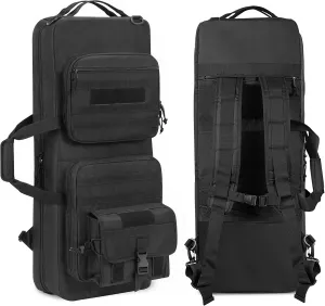 DSLEAF 32” Double Soft Rifle Case, Padded Rifle Backpack with Lockable Zippers and Pockets for Accessory, Tactical Short Barrel Rifle Bag for Shooting and Hunting