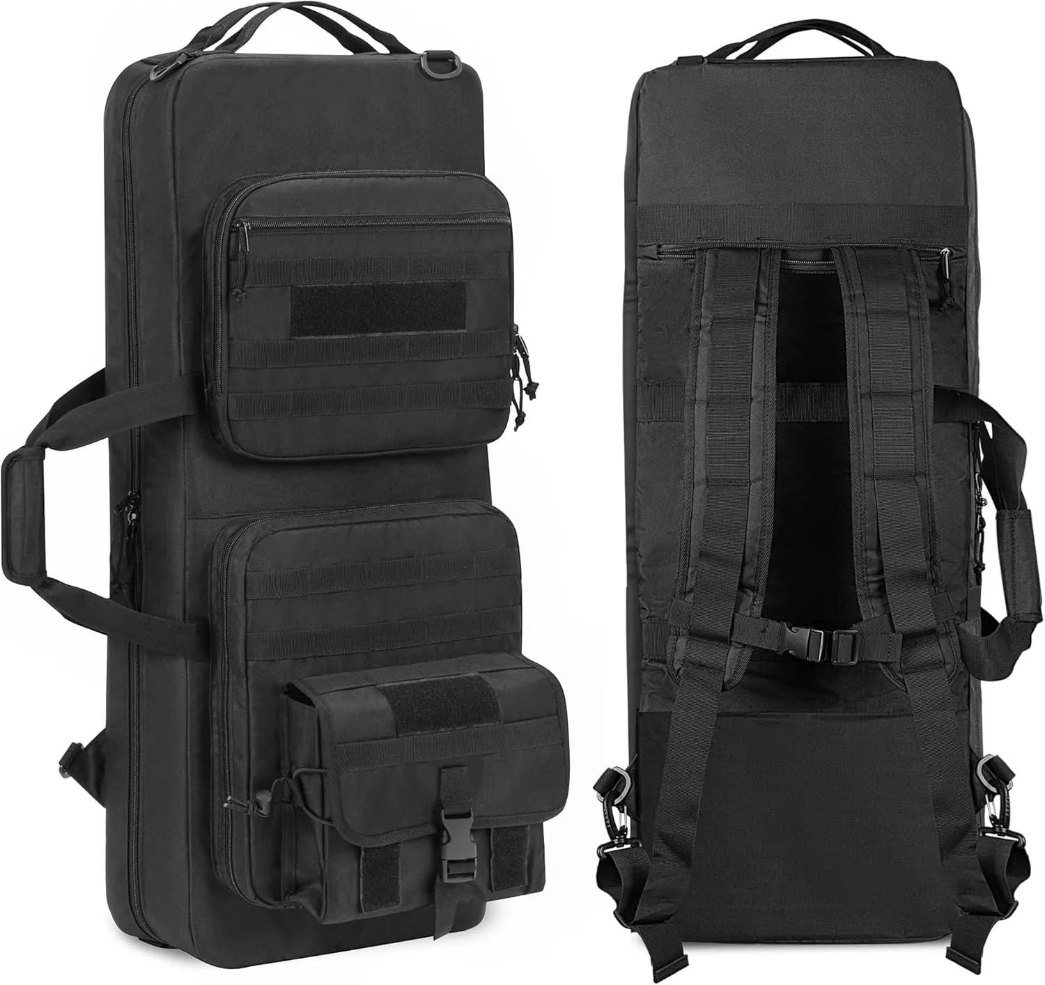 DSLEAF 32” Double Soft Rifle Case, Padded Rifle Backpack with Lockable Zippers and Pockets for Accessory, Tactical Short Barrel Rifle Bag for Shooting and Hunting