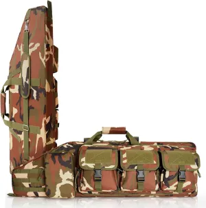 DULCE DOM Double Rifle Case 36/42/48 inch Soft Gun Bag Tactical Backpack with Removable Dividers for Hunting Shooting Range, MOLLE System Multiple Magazine Pouches & Accessory Bags