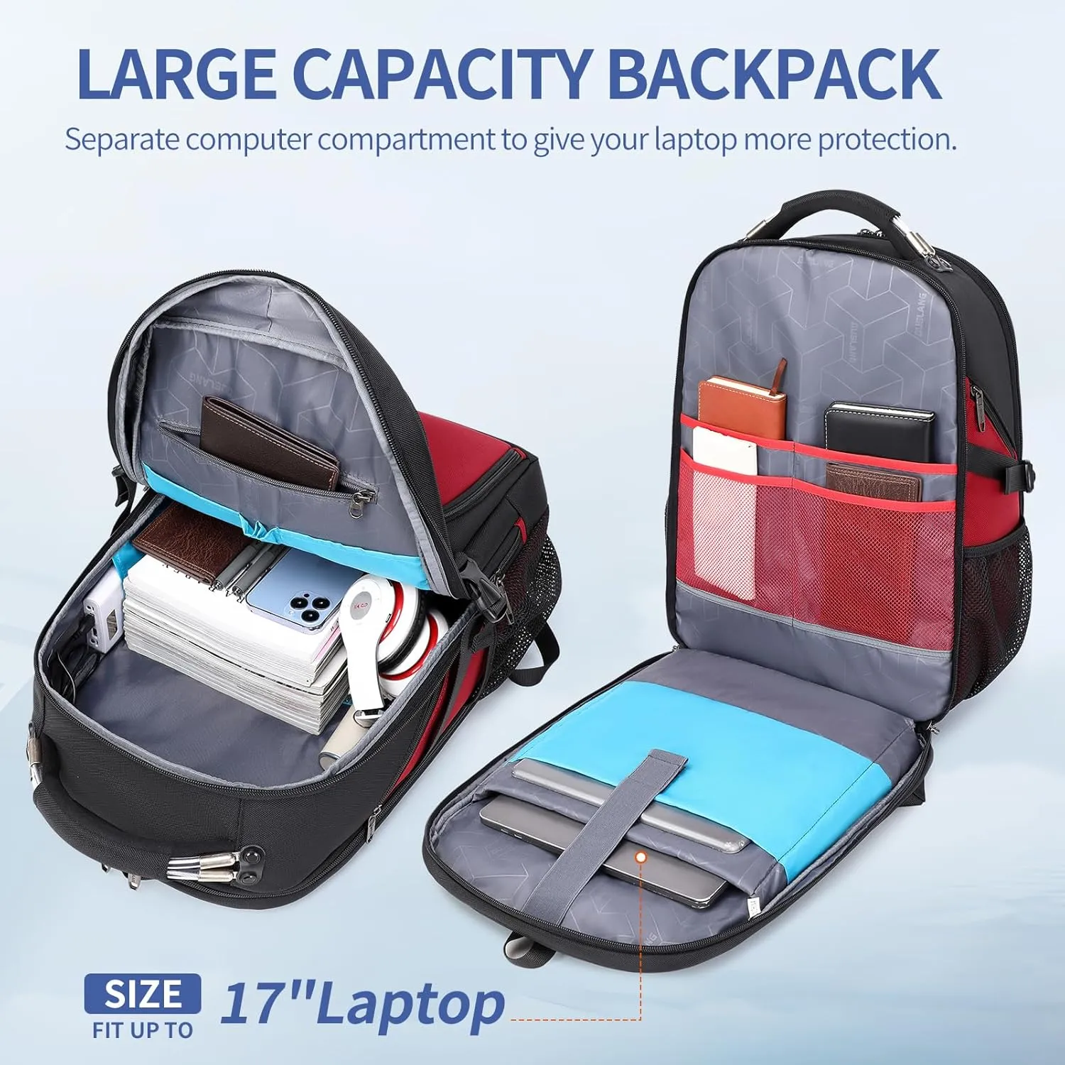 DUSLANG 50L Travel Laptop Backpack for Men Women, Extra Large Heavy Duty Carry on Backpack Airline Approved(Red)