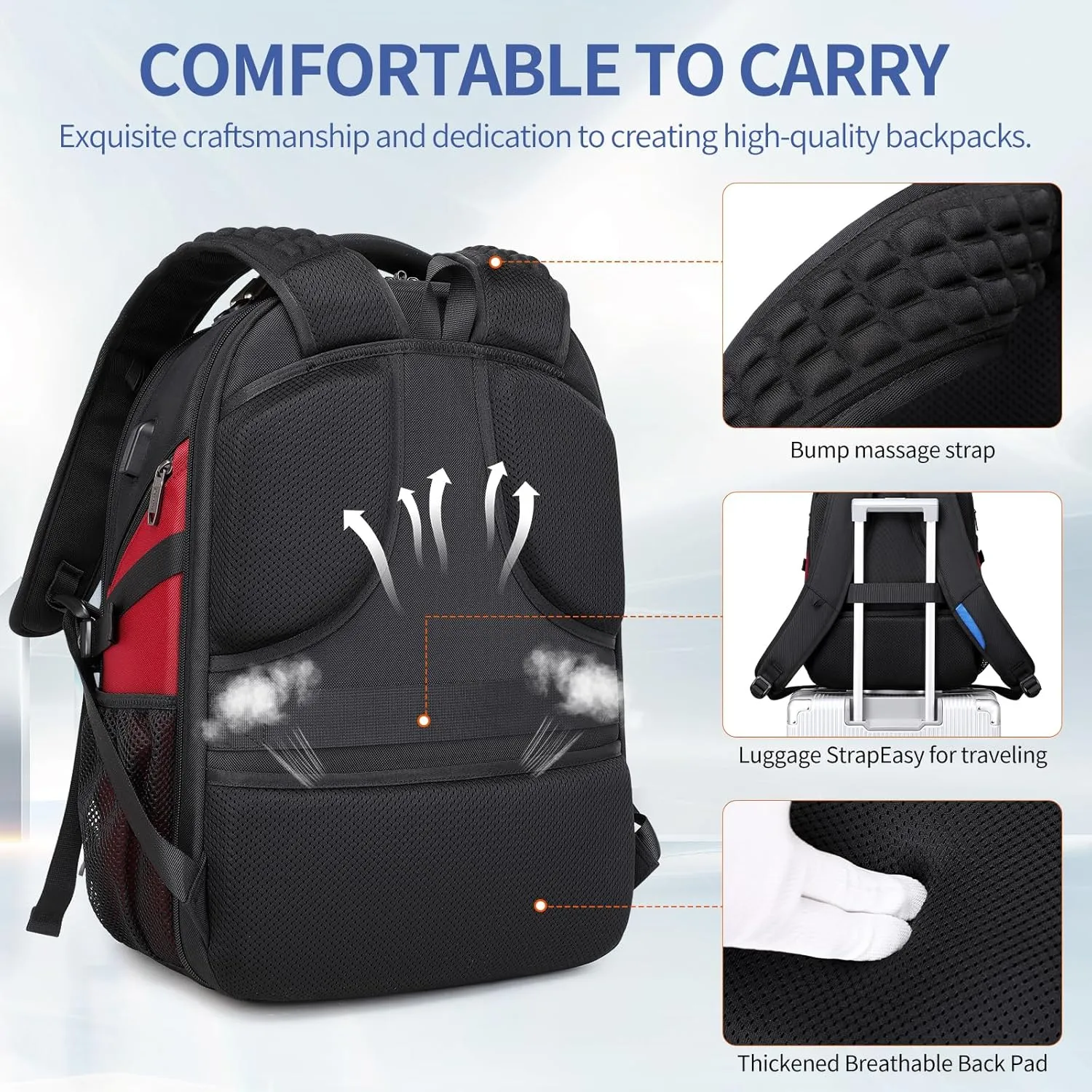DUSLANG 50L Travel Laptop Backpack for Men Women, Extra Large Heavy Duty Carry on Backpack Airline Approved(Red)