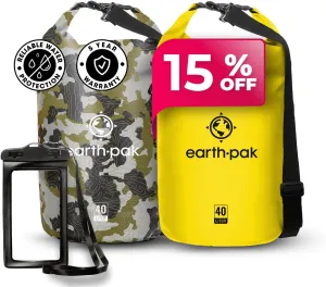 Earth Pak Waterproof Dry Bag - Roll Top Waterproof Backpack Sack (Camo 40L & Yellow 40L)