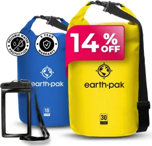 Earth Pak Waterproof Dry Bag - Roll Top Waterproof Backpack Sack (Yellow 30L & Blue 20L)