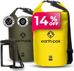 Earth Pak Waterproof Dry Bag - Roll Top Waterproof Backpack Sack (Yellow 30L & Forest Green 20L)