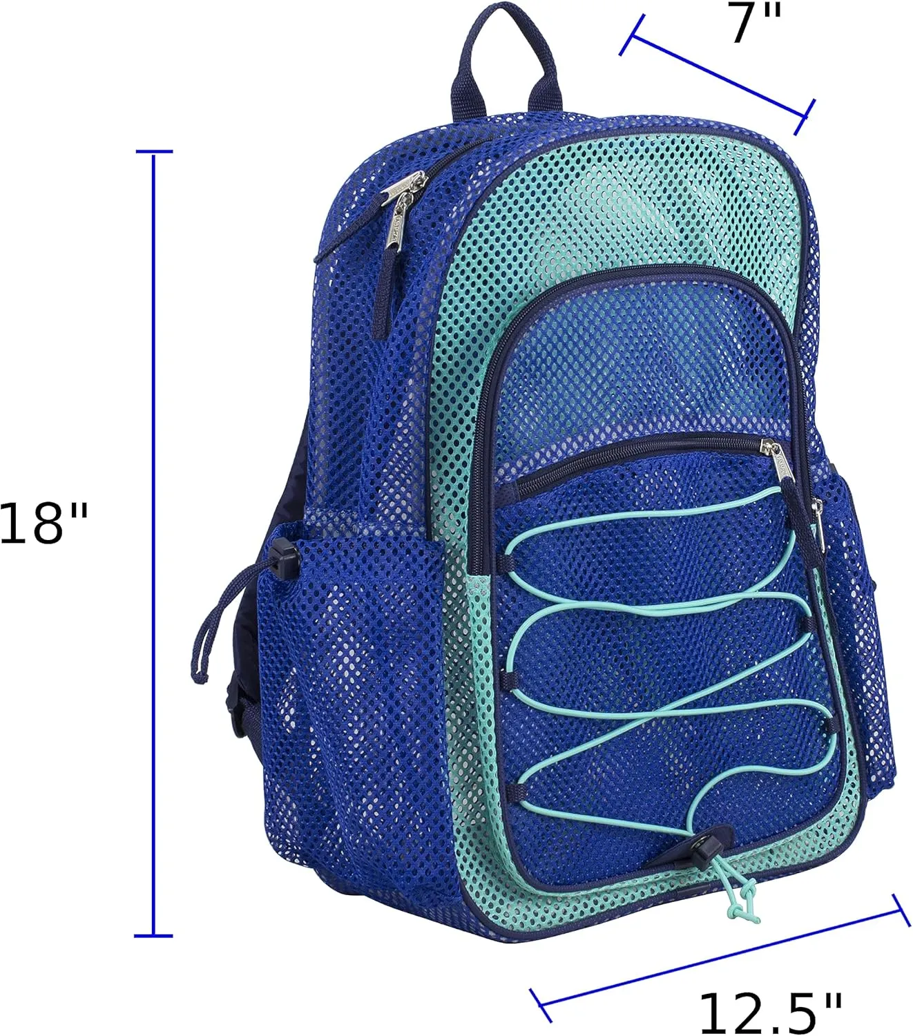 Eastsport Heavy Duty Mesh Lightweight Backpack with Adjustable Bungee for Travel, Work, Sports, Beach, College, Security Check, Large Bag 18 inches, Blue Indigo