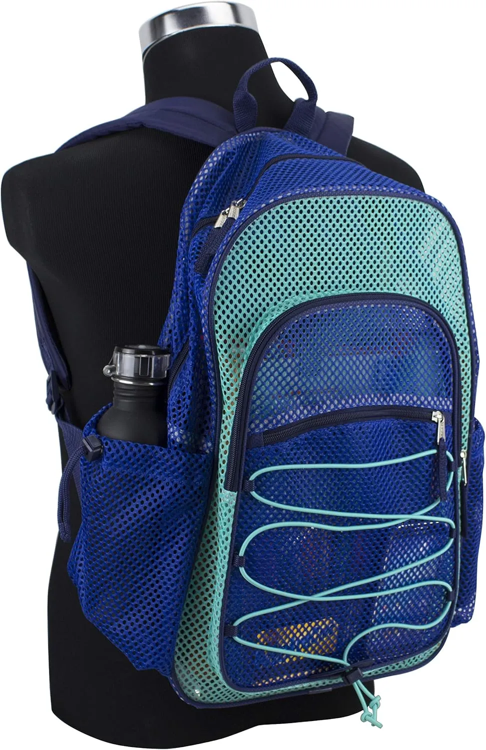 Eastsport Heavy Duty Mesh Lightweight Backpack with Adjustable Bungee for Travel, Work, Sports, Beach, College, Security Check, Large Bag 18 inches, Blue Indigo