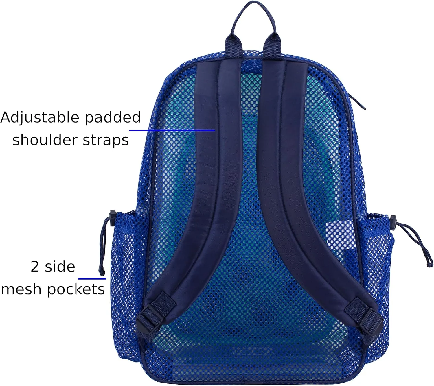 Eastsport Heavy Duty Mesh Lightweight Backpack with Adjustable Bungee for Travel, Work, Sports, Beach, College, Security Check, Large Bag 18 inches, Blue Indigo